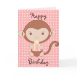 Pink Monkey Birthday Greeting Cards