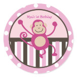 Pink Monkey Junkie Birthday Favour Stickers / seal