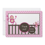 Pink Monkey Junkie Birthday Thank you card Flat invitations