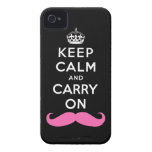Pink Moustache Keep Calm and Carry On iPhone Case Case-Mate iPhone 4 Cases