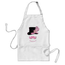 Pink moustache, top hat, feathers, and flower aprons