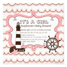 Pink Nautical It's a Girl Baby Shower Invitation