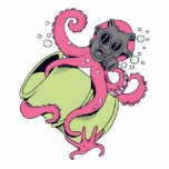 pink octopus wearing gas mask photo sculptures