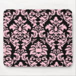 Pink On Black Damask Mousepad