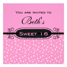 Pink on White Polka Dot Sweet 16 Party Invitation