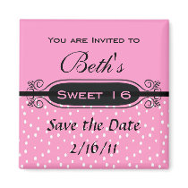 Pink on White Polka Dot Sweet 16 Party Invitation