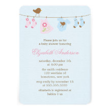 Pink or Blue? Clothesline Baby Shower Custom Announcements