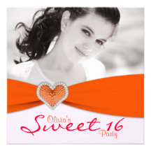Pink & Orange Sweet Sixteen Photo Birthday Party Custom Invitations
