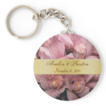 Pink Orchids Wedding Favour Gold Keychain