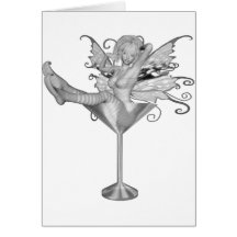 Pink Outfit Martini Glass 3D Fairy Girl B&W Greeting Cards