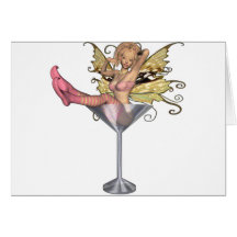 Pink Outfit Martini Glass 3D Fairy Girl - Colour Card