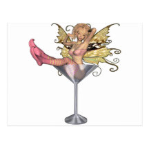 Pink Outfit Martini Glass 3D Fairy Girl - Colour Post Cards