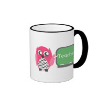 Pink Owl At Chalkboard Coffee Mugs
