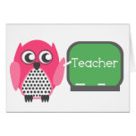 Pink Owl At Chalkboard Greeting Cards