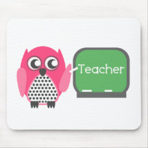 Pink Owl At Chalkboard Mousemats