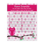 Pink Owl Baby Shower Personalised Game Full Color Flyer