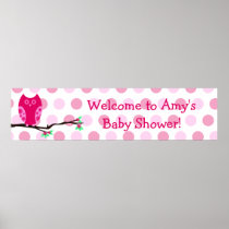 Pink Owl Custom Baby Shower Sign Posters