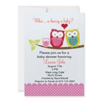 Pink owl family baby shower invitation