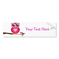 Pink Owl on Tree Branch Bumper Stickers