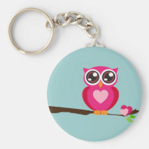Pink Owl on Tree Branch Key Chain