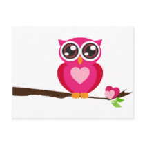 Pink Owl on Tree Branch Postcards