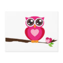 Pink Owl on Tree Branch postcards