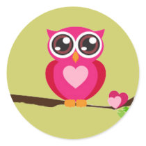 Pink Owl on Tree Branch Sticker