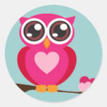 Pink Owl on Tree Branch Stickers