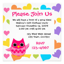 Pink Owl Personalised Invites