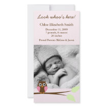 Pink Owl Photo Birth Announcements