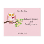 Pink Owl Save The Date Post Card