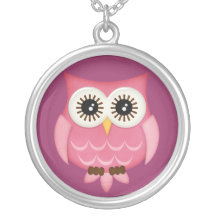 Pink Owl Sterling Silver Necklace Pendant