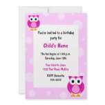 Pink Owls Children's Birthday Invitation