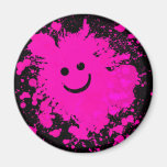 PINK PAINT SPLATTERED SMILEY FACE MAGNETS