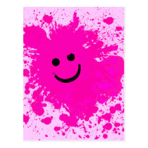 PINK PAINT SPLATTERED SMILEY FACE POST CARDS