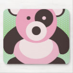 Pink Panda Bear on Mint Green Mousepads