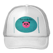 Pink panda face turquoise glitter trucker hat