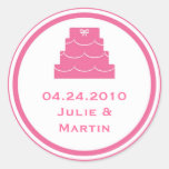 Pink party cake wedding favour tag seal label round sticker