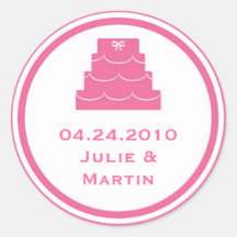 Pink party cake wedding favour tag seal label round sticker