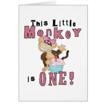 Pink Party  Monkey 1st Birthday Tshirts and Gifts Card