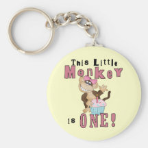 Pink Party  Monkey 1st Birthday Tshirts and Gifts Key Chain