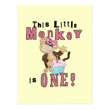 Pink Party  Monkey 1st Birthday Tshirts and Gifts Post Cards