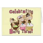 Pink Party Monkey 3rd Birthday Tshirts and Gifts Greeting Card