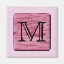 Pink Patterned Image, with Custom Monogram Letter Fridge Magnets