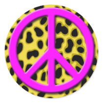 Pink Peace Sign on Black and Yellow Animal Pattern