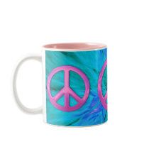 Pink Peace Sign Over Blue Abstract Explosion Coffee Mug