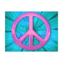 Pink Peace Sign Over Blue Abstract Explosion