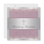 Pink Pearl Cross Baby Girl Baptism Christening Invites