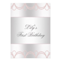 Pink Pearl Girls First Birthday Party Personalized Announcement