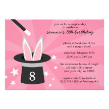 Pink Peek-a-Boo Rabbit Custom Magic Birthday Party Personalised Announcement